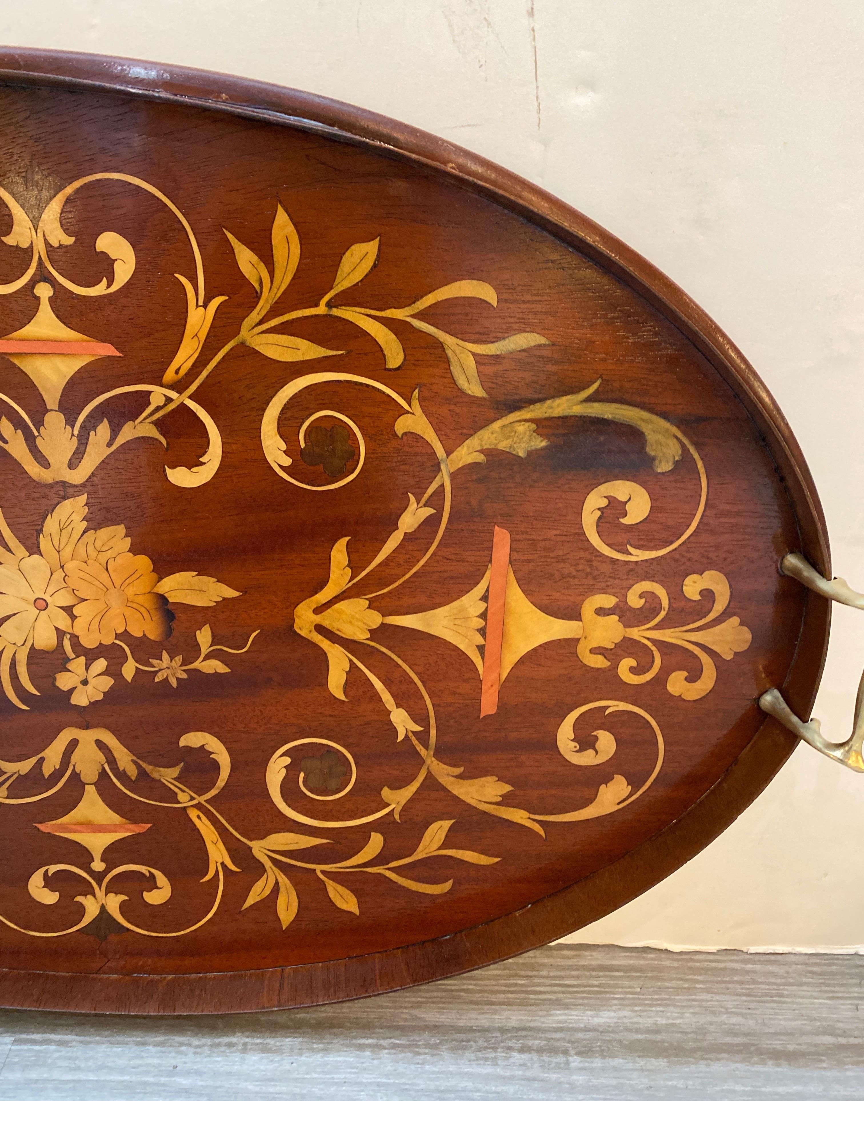 Exceptional Mahogany Inlaid Edwardian English Tray In Good Condition For Sale In Lambertville, NJ