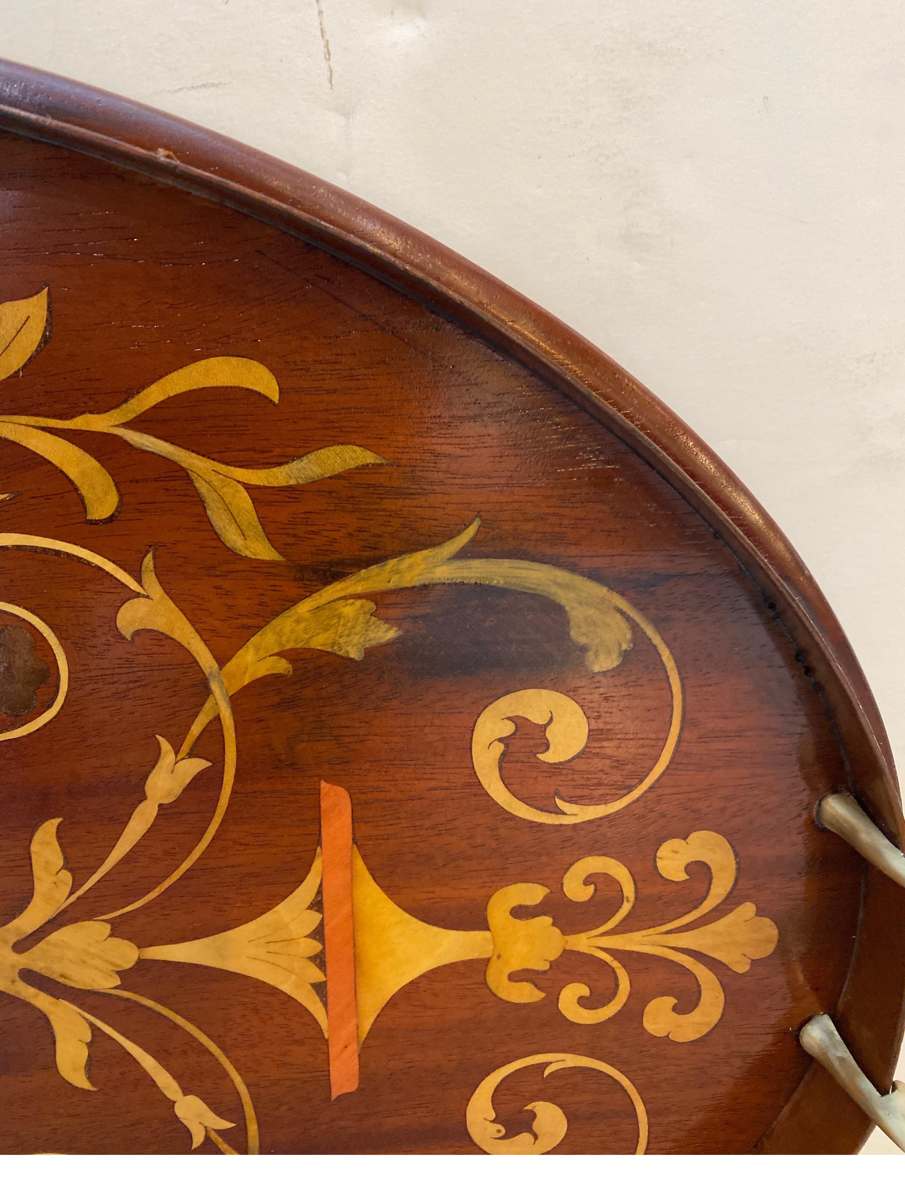 Exceptional Mahogany Inlaid Edwardian English Tray For Sale 3