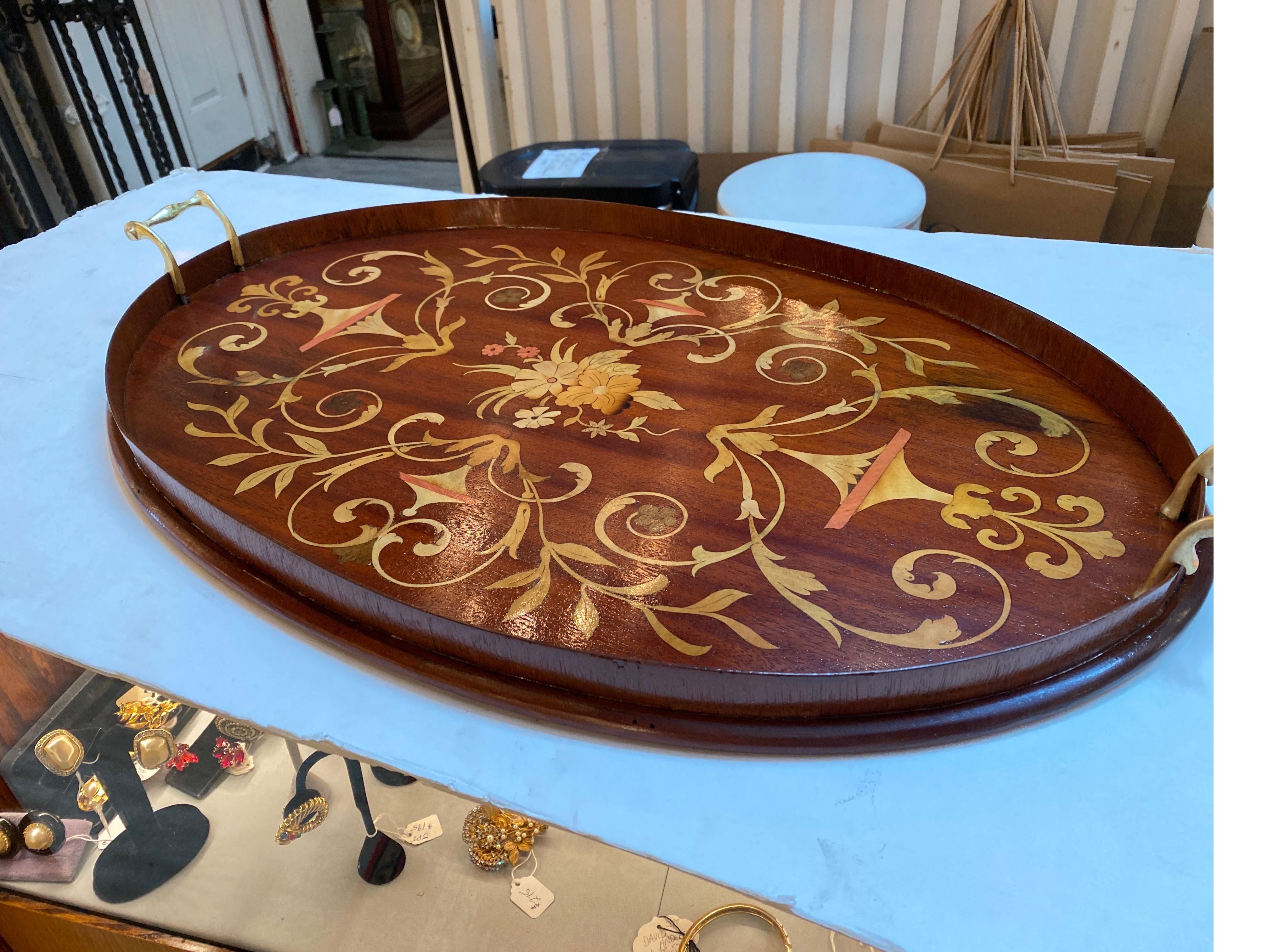 Exceptional Mahogany Inlaid Edwardian English Tray For Sale 4
