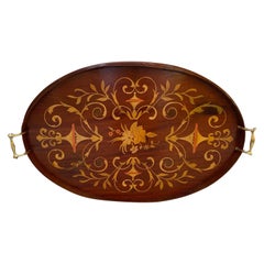 Exceptional Mahogany Inlaid Edwardian English Tray