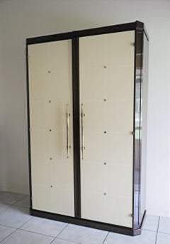 Exceptional Mahogany + Ivory Lacquer Brass Accented Armoire by Tommi Parzinger