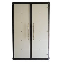 Exceptional Mahogany + Ivory Lacquer Brass Accented Armoire by Tommi Parzinger