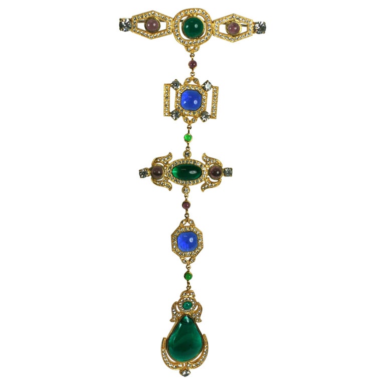Chanel Gilded Metal and Glass Paste Brooch For Sale at 1stDibs