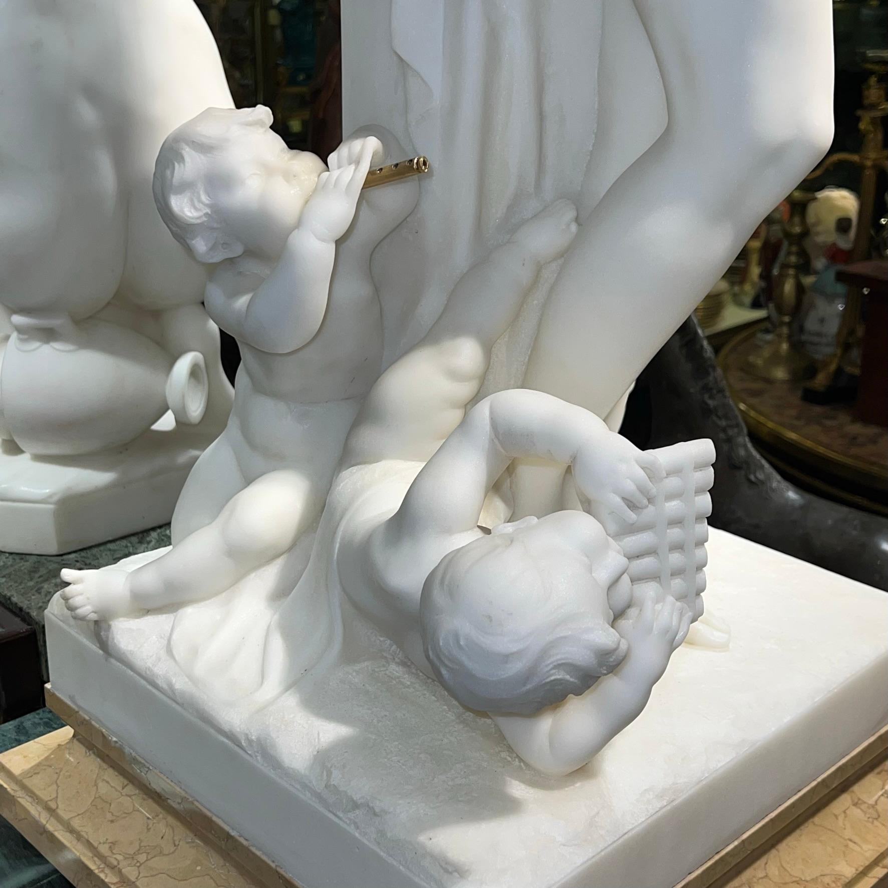 Exceptional Marble Statue of Nude Female with Cherubs by Luca Madrassi In Good Condition For Sale In New York, NY