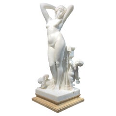 Exceptional Marble Statue of Nude Female with Cherubs by Luca Madrassi