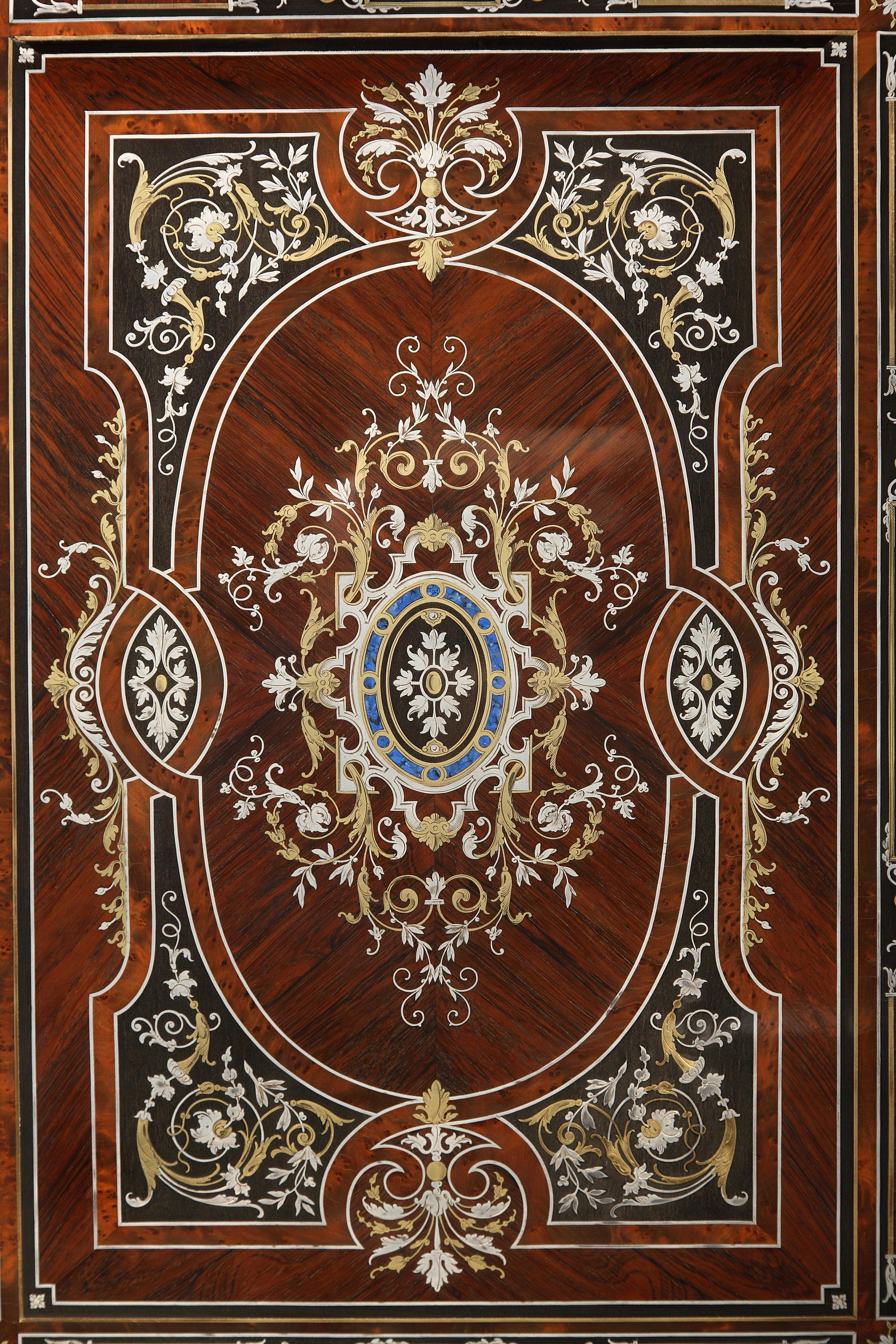 Gilt Exceptional Marquetry Cabinet Attributed to Susse Frères, France, Circa 1880 For Sale