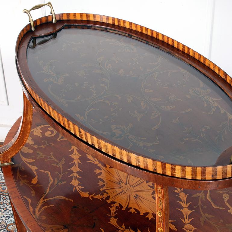 Early 20th Century Exceptional Marquetry Serving Stand with Tray C.1900 For Sale