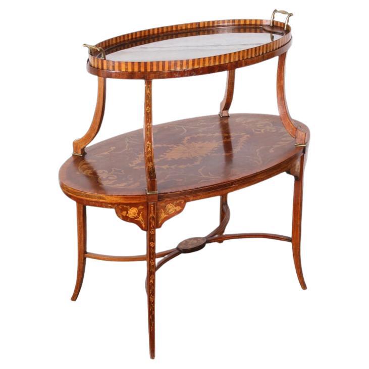 Exceptional Marquetry Serving Stand with Tray C.1900 For Sale