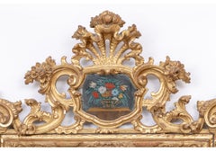Exceptional Massive Antique Carved, Gessoed And Gilt Mirror With Painted Panel