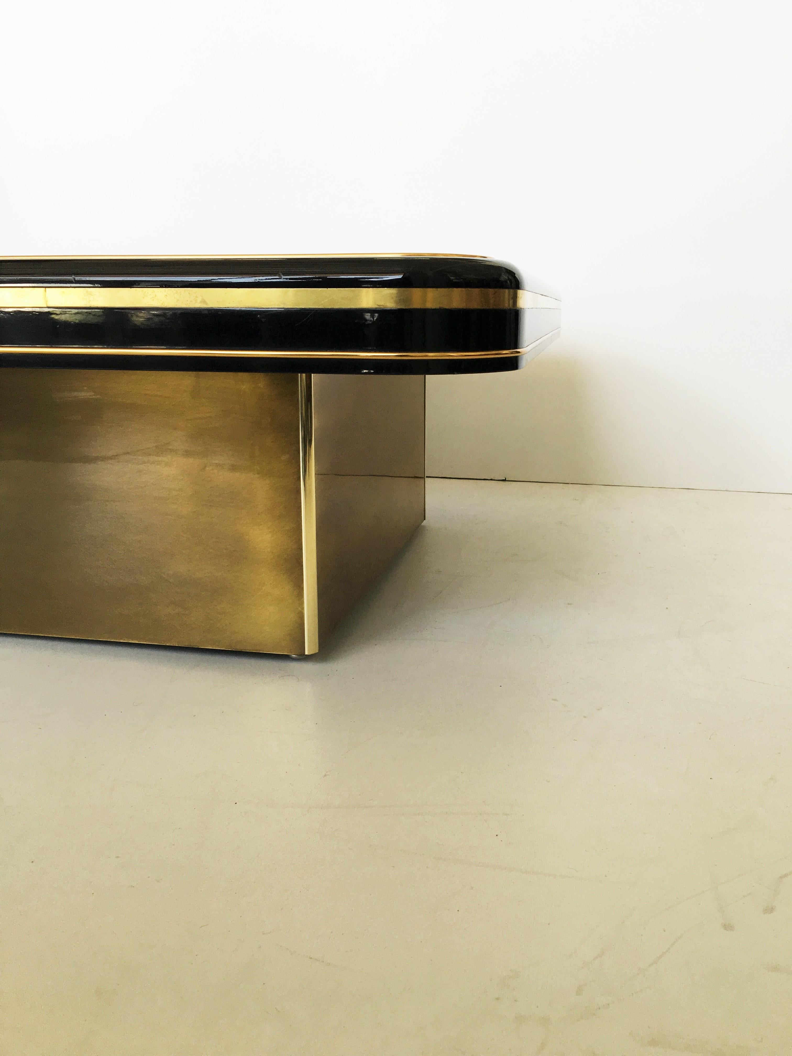 Exceptional Mastercraft Black Lacquer and Brass Coffee Table For Sale 4