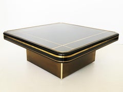 Exceptional Mastercraft Black Lacquer and Brass Coffee Table