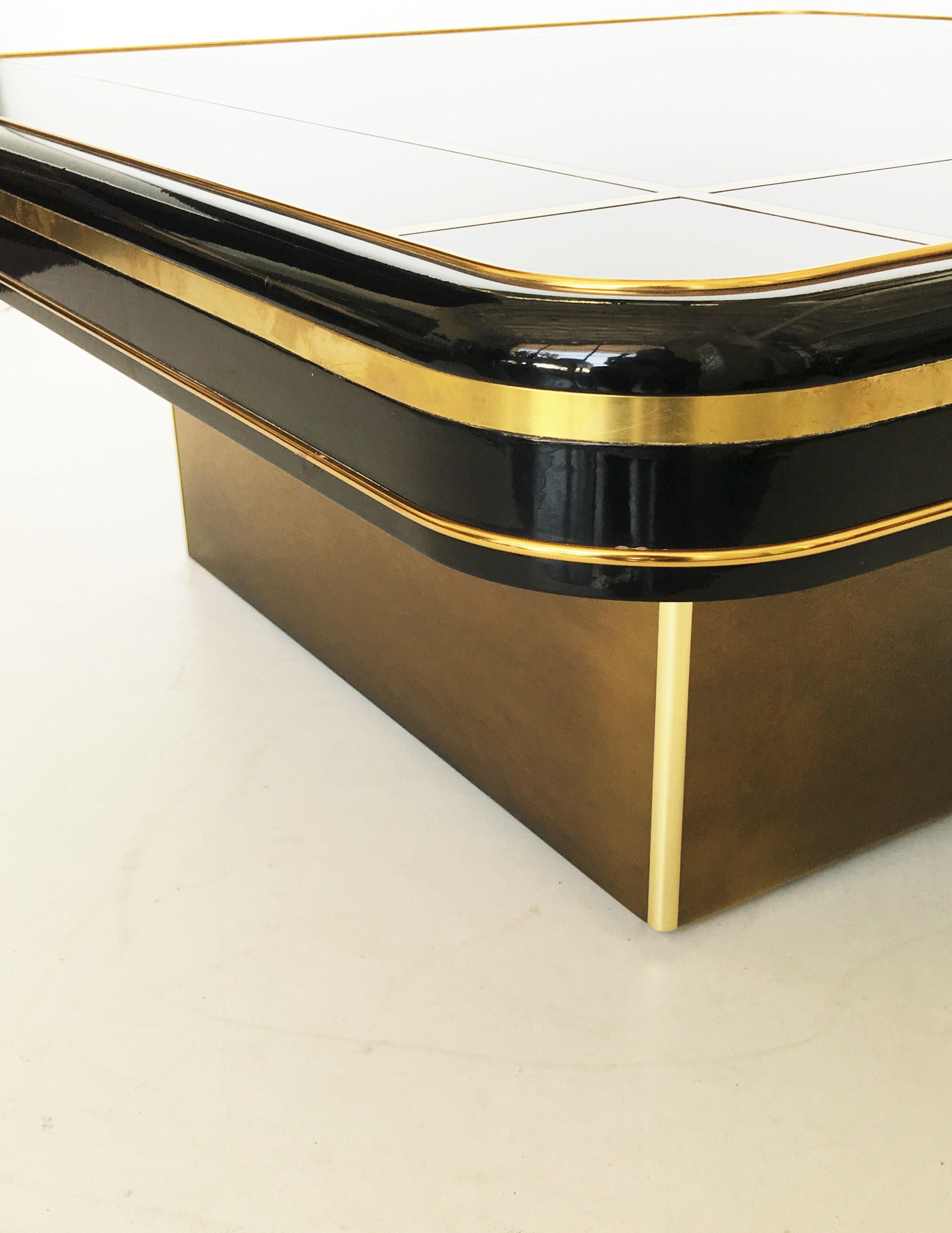 Exceptional Mastercraft Black Lacquer and Brass Coffee Table For Sale 2
