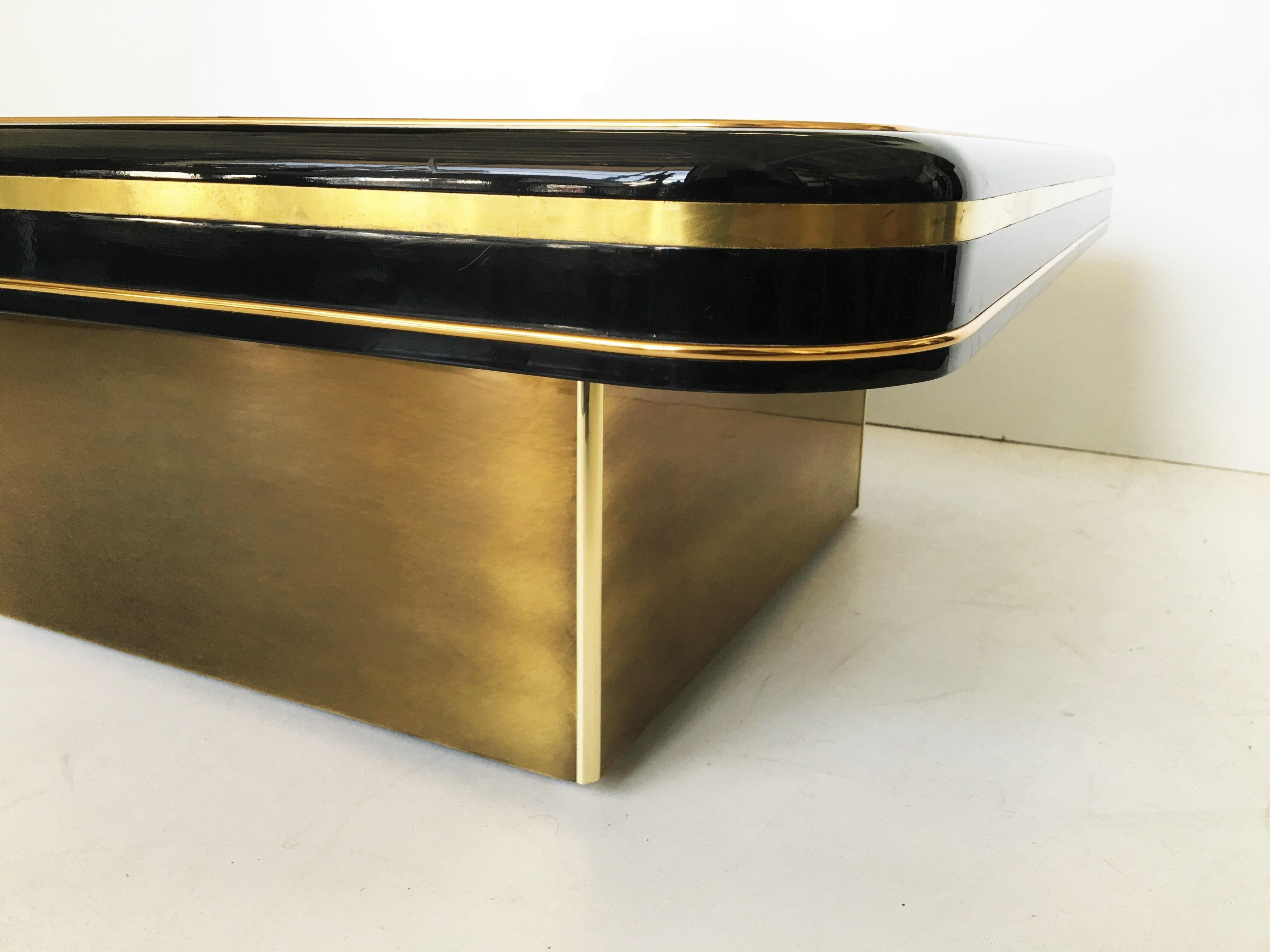 Exceptional Mastercraft Black Lacquer and Brass Coffee Table For Sale 3