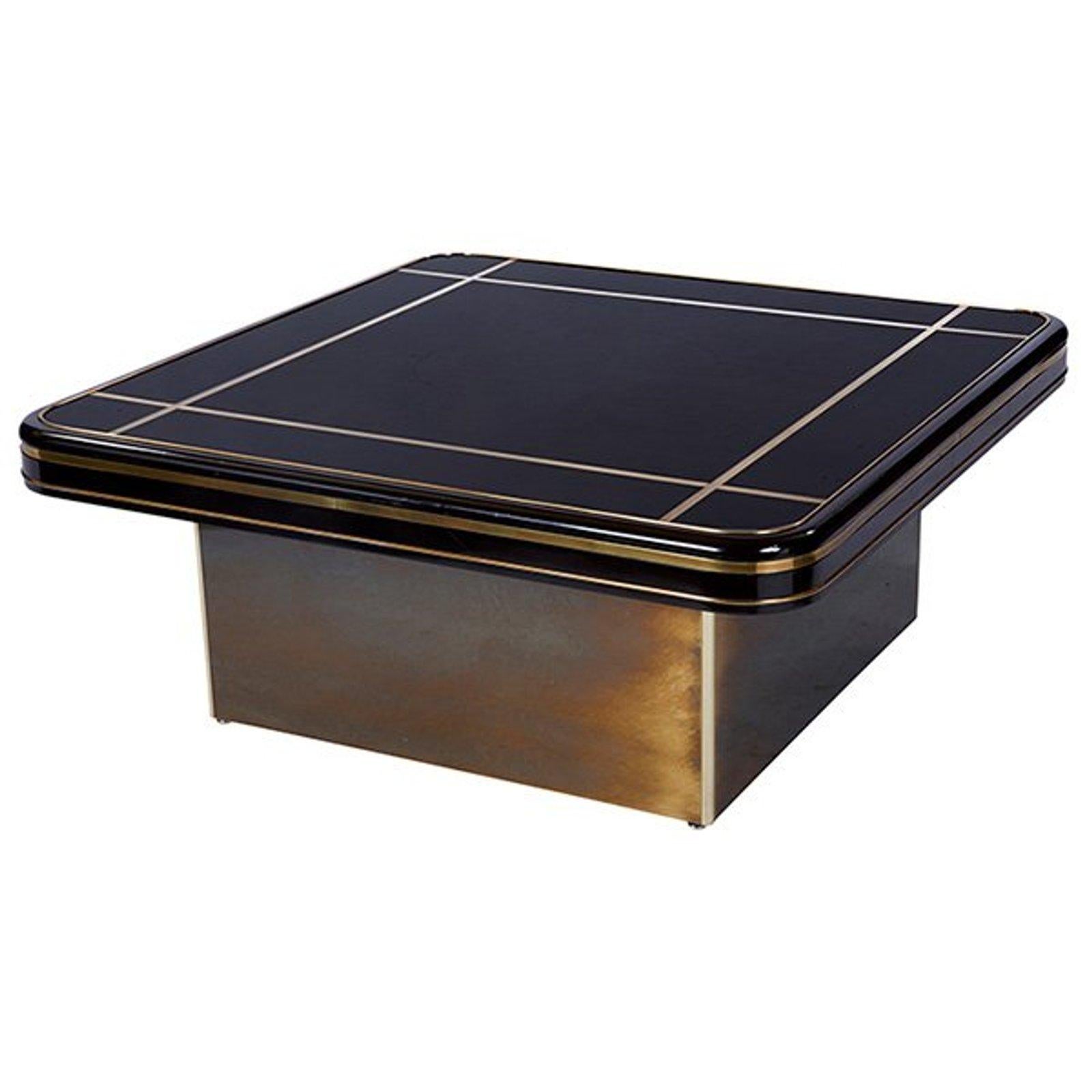 Exceptional Mastercraft Black Lacquer and Brass Coffee Table For Sale