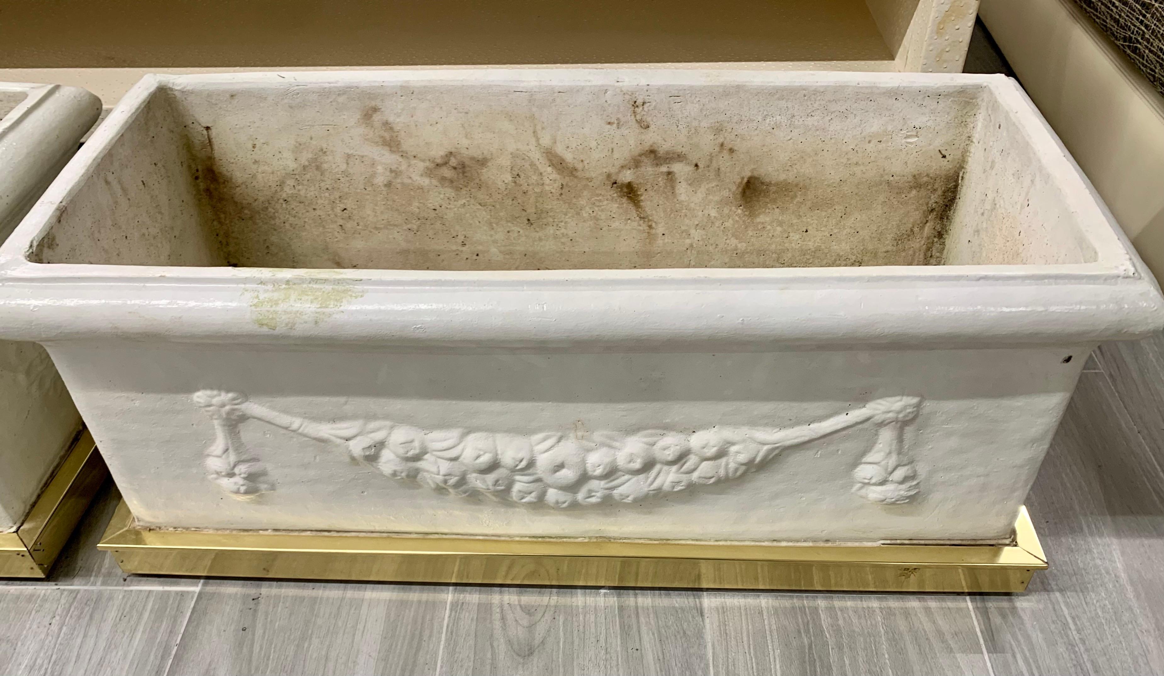 Exceptional Matching Pair of Large Heavy White Plaster Planters with Gold Bases In Good Condition In West Hartford, CT