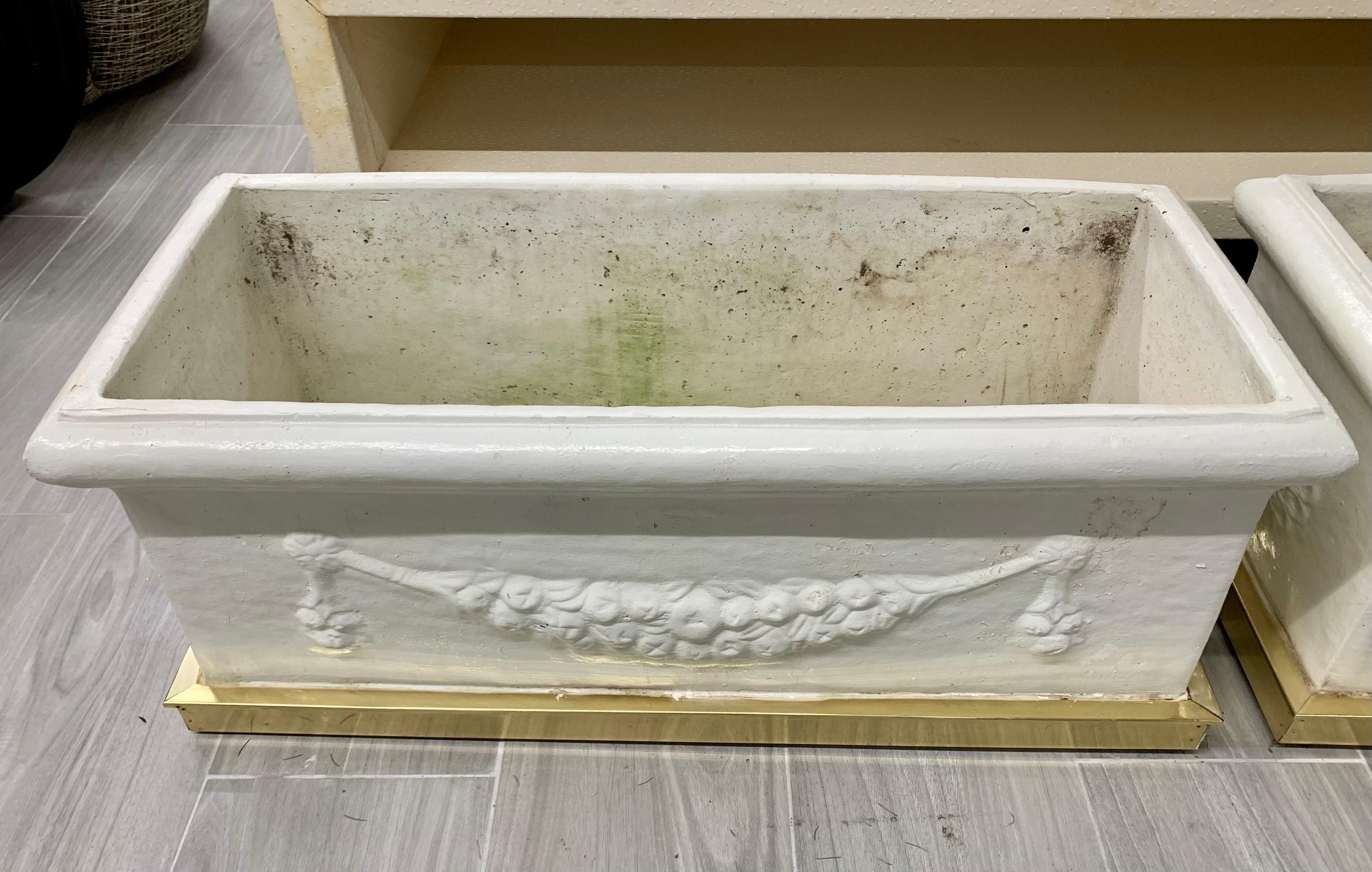 20th Century Exceptional Matching Pair of Large Heavy White Plaster Planters with Gold Bases