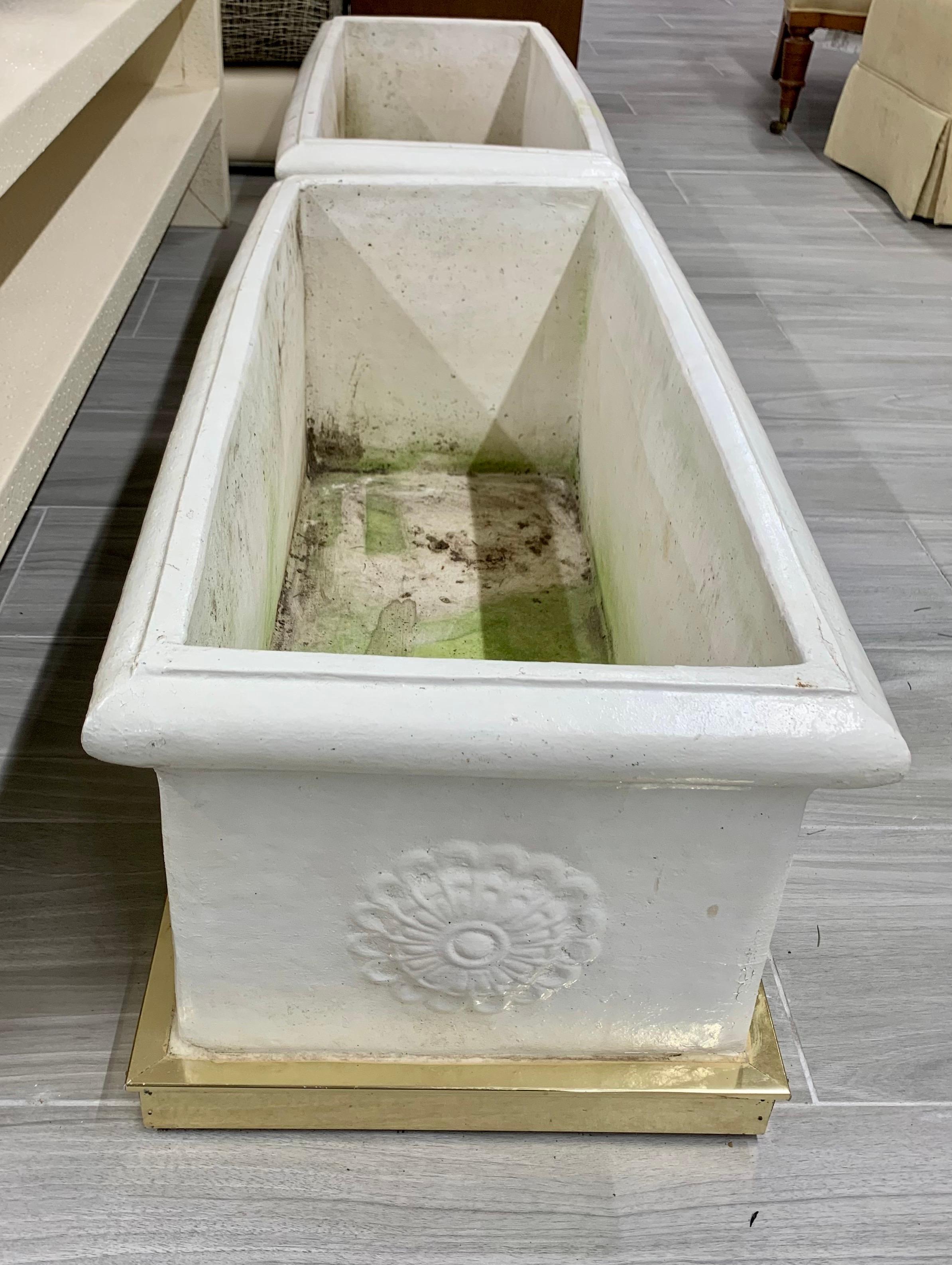 Exceptional Matching Pair of Large Heavy White Plaster Planters with Gold Bases 2