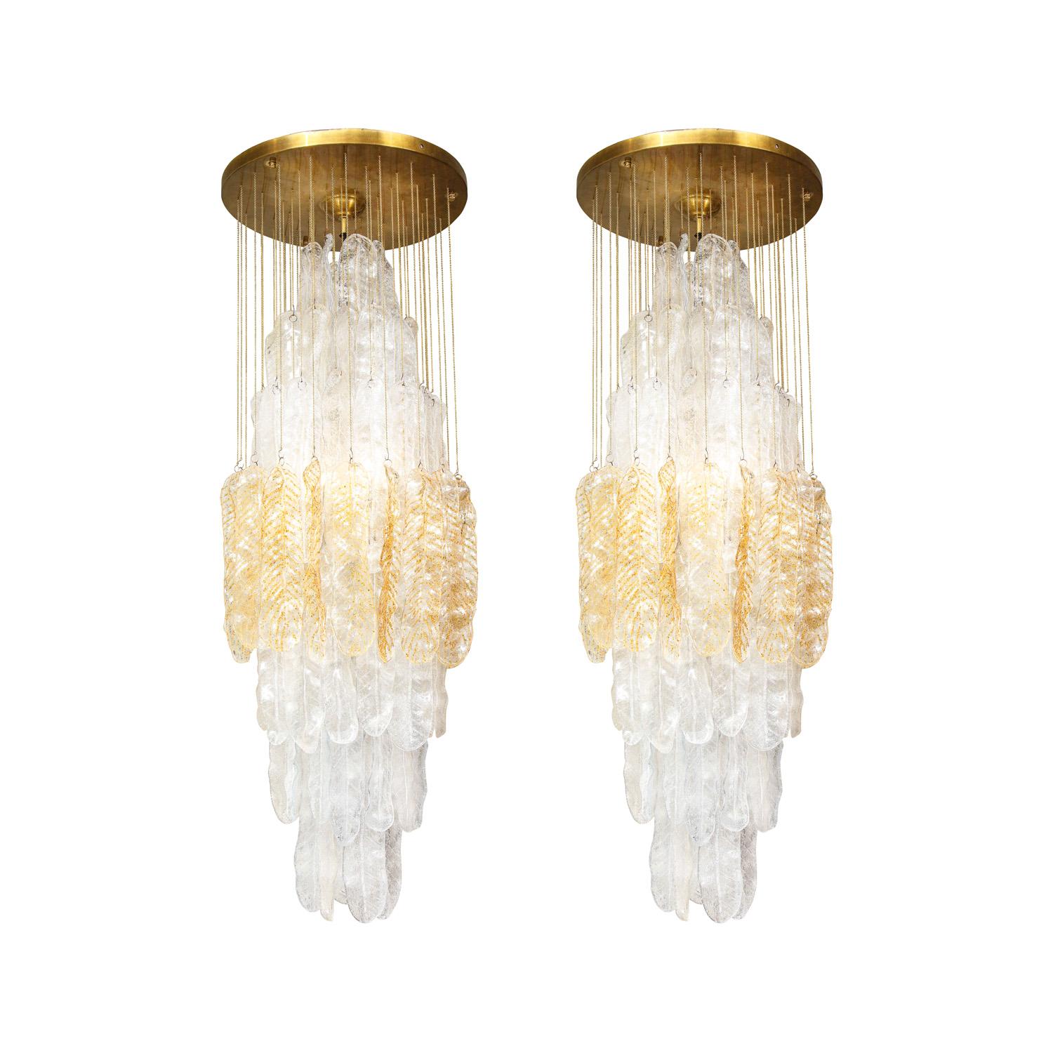 Hand-Crafted Exceptional Mazzega Glass Feather Chandelier 1960s For Sale