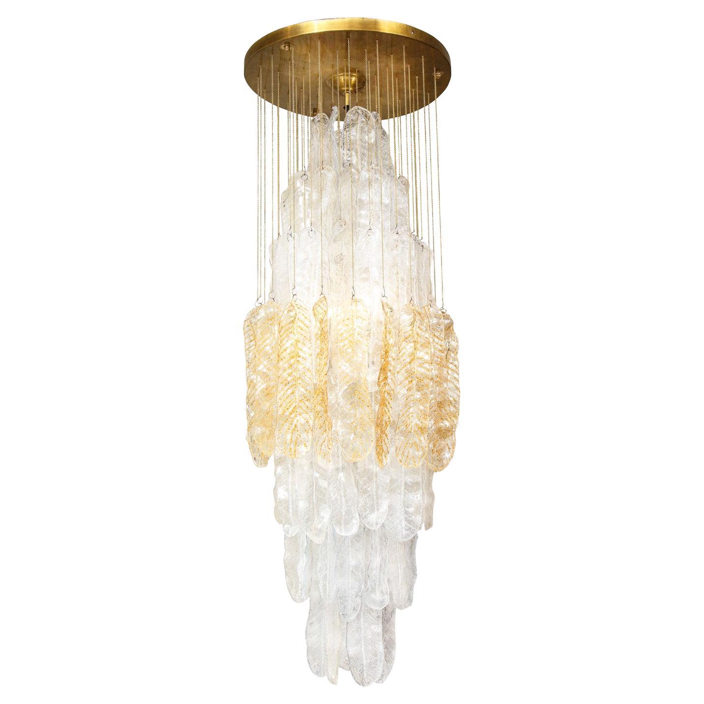 Exceptional Mazzega Glass Feather Chandelier 1960s For Sale