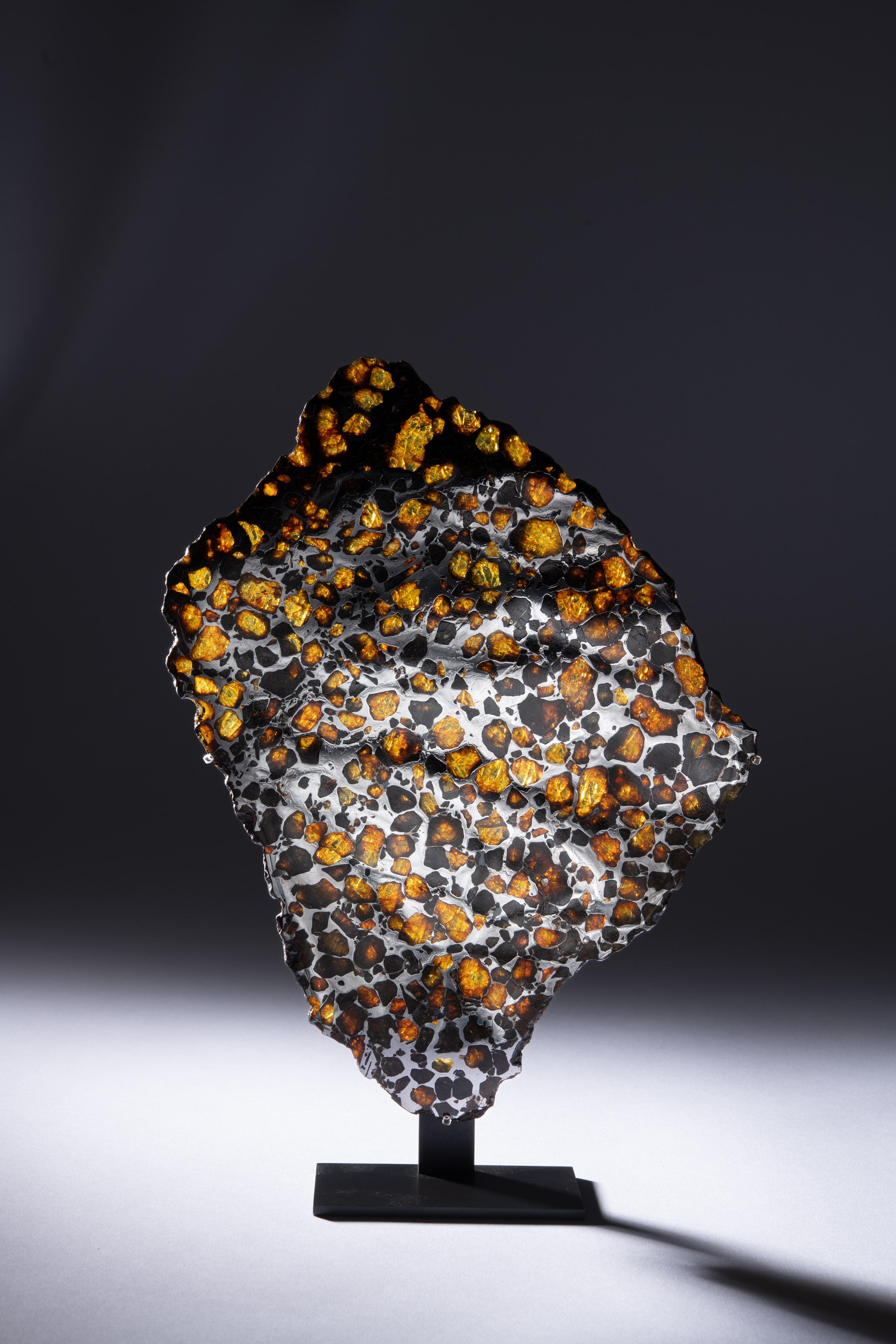 Chilean Meteorite Fragment with Peridot Crystals in Iron Matrix For Sale