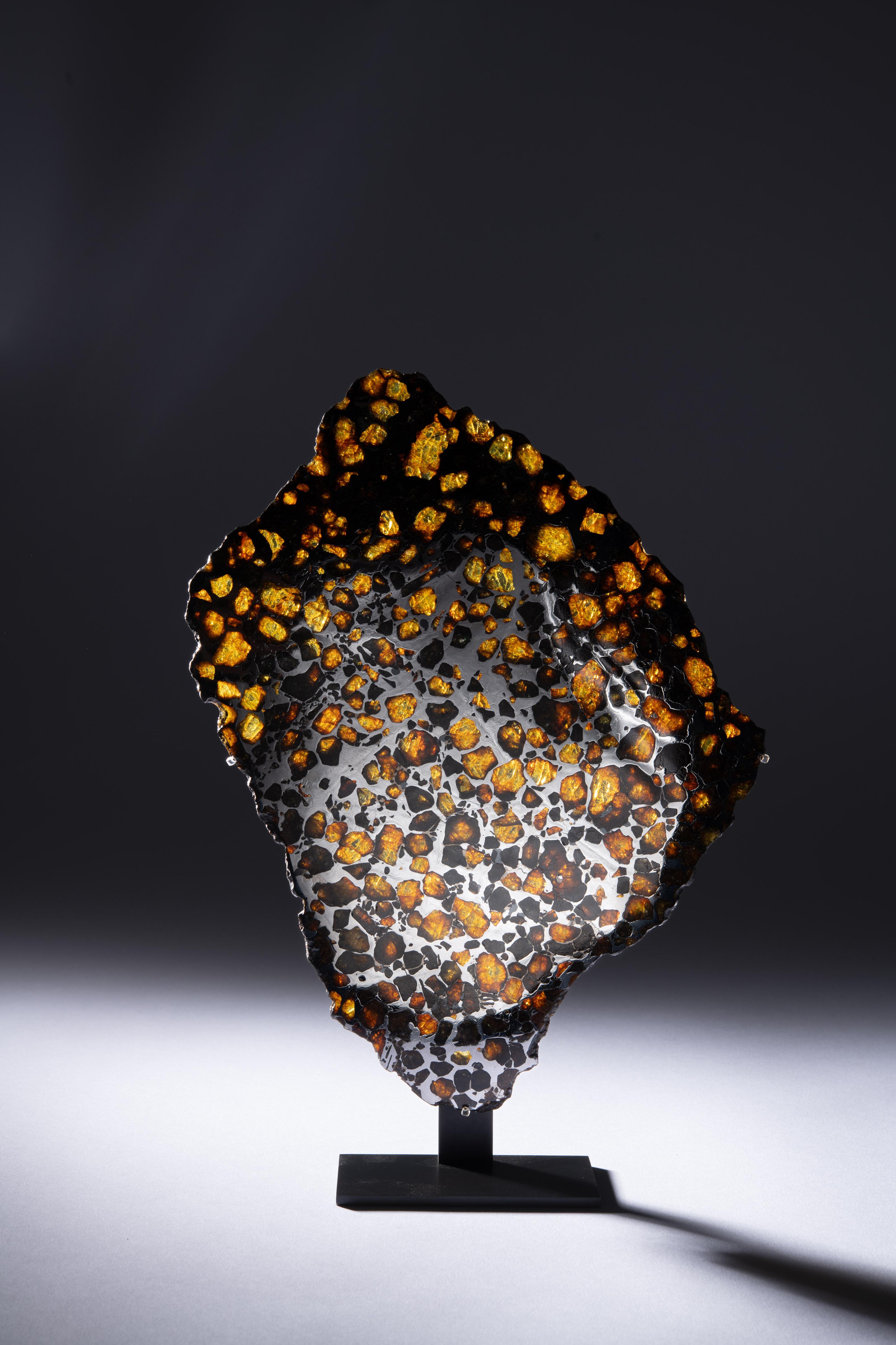 18th Century and Earlier Meteorite Fragment with Peridot Crystals in Iron Matrix For Sale