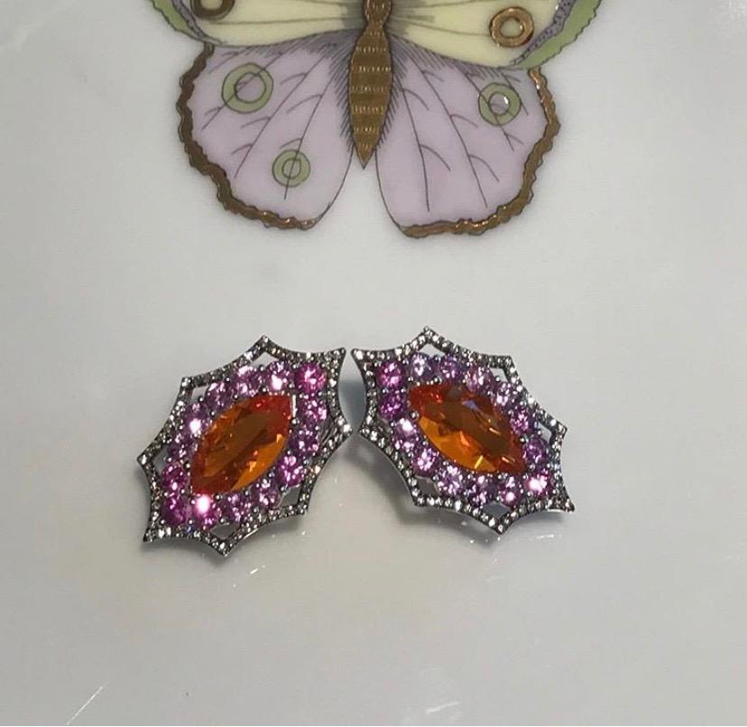 Contemporary Exceptional Mexican Opal Purple Sapphires Diamond Gold Earrings For Sale