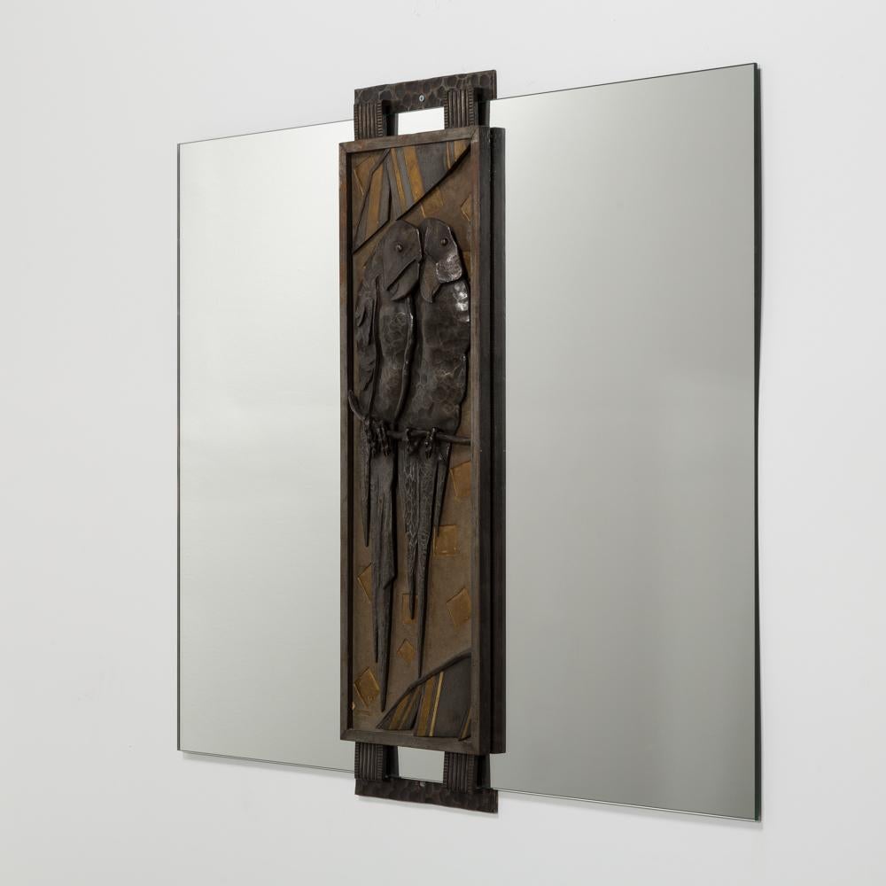 Exceptional Michel Zadounaisky Sculpted Steel Parrot Mirror, circa 1930 1