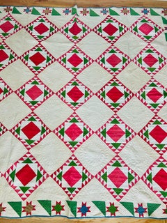 Exceptional Mid-19th Century Sawtooth Framed Diamond Quilt with Ohio Star Border