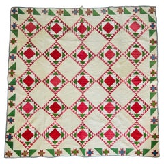 Exceptional Mid-19th Century Sawtooth Framed Diamond Quilt with Ohio Star Border