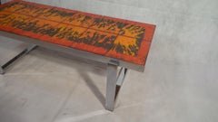Exceptional Midcentury Bright Orange Fat Lava and Chrome Coffee Table, 1970s