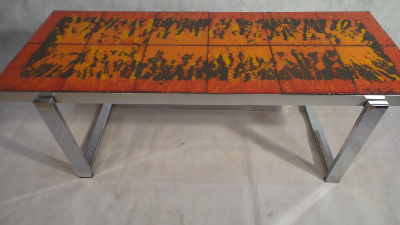 Exceptional Midcentury Bright Orange Fat Lava and Chrome Coffee Table, 1970s In Good Condition For Sale In Blackpool, Lancashire