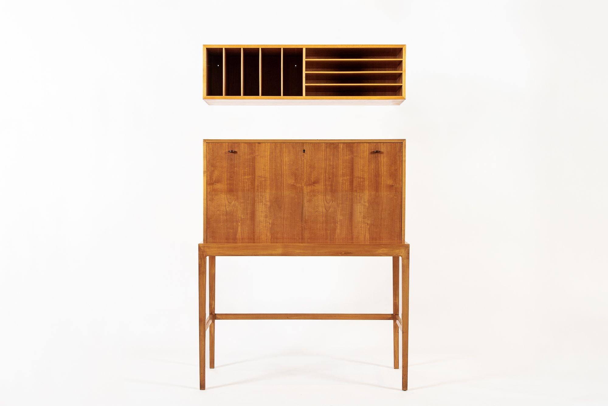 Mid-20th Century Exceptional Mid Century Danish Drop-Front Secretary Desk & Wall Shelf by Ditzel