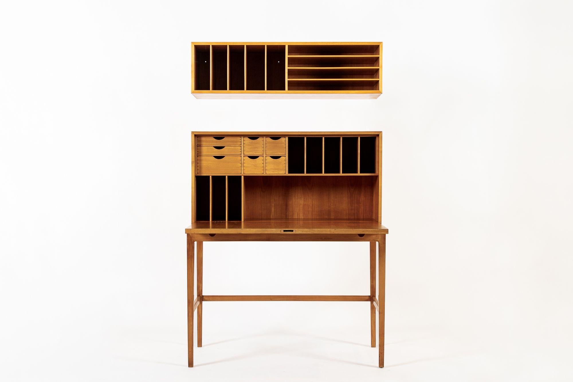 Wood Exceptional Mid Century Danish Drop-Front Secretary Desk & Wall Shelf by Ditzel