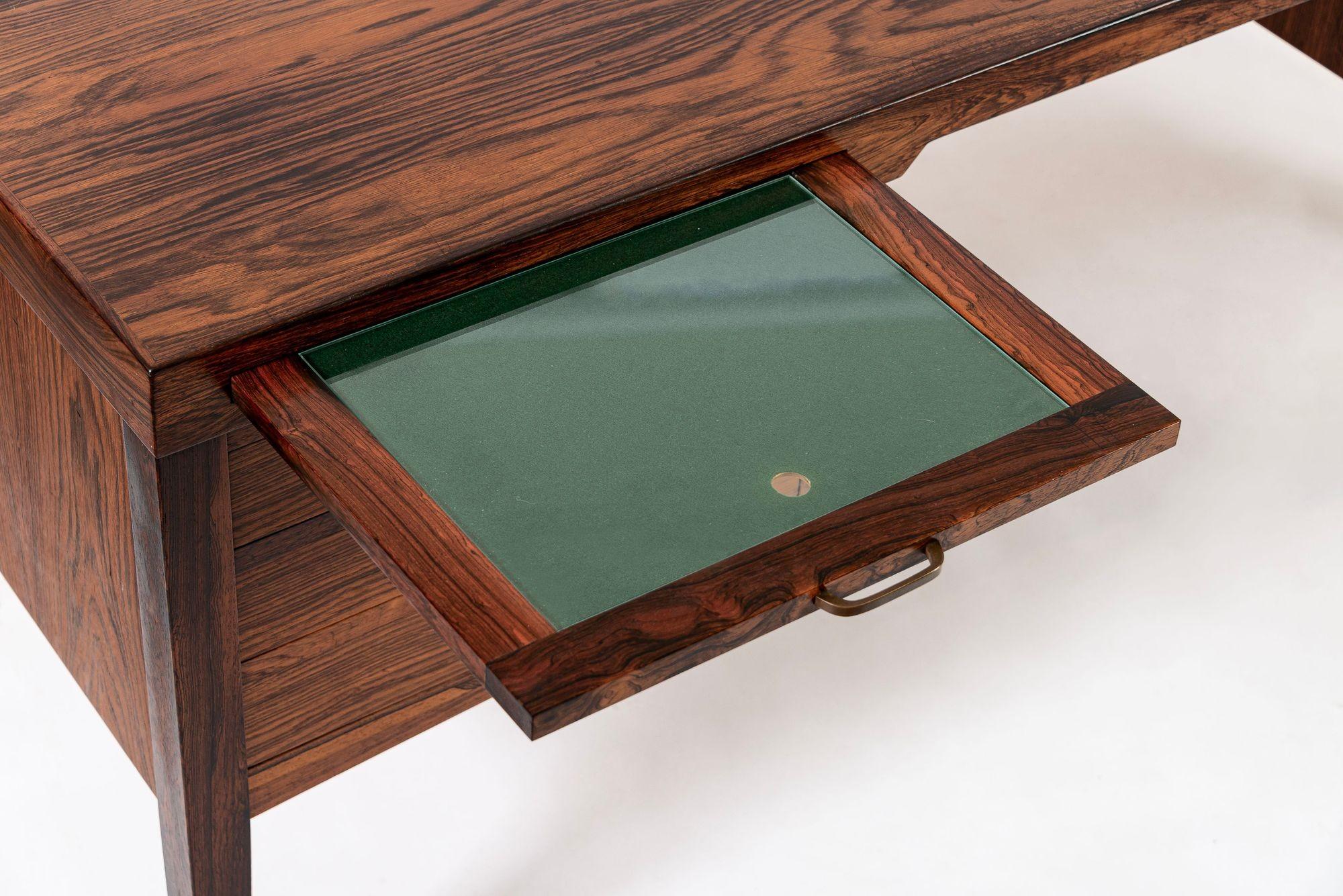 Brass Exceptional Mid Century Danish Large Rosewood Executive Desk For Sale