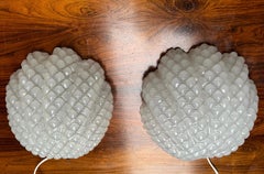 Exceptional Mid-Century Era Pair of Murano Blown Art Glass Scallop Wall Sconces