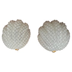 Vintage Exceptional Mid-Century Era Pair of Murano Blown Art Glass Scallop Wall Sconces