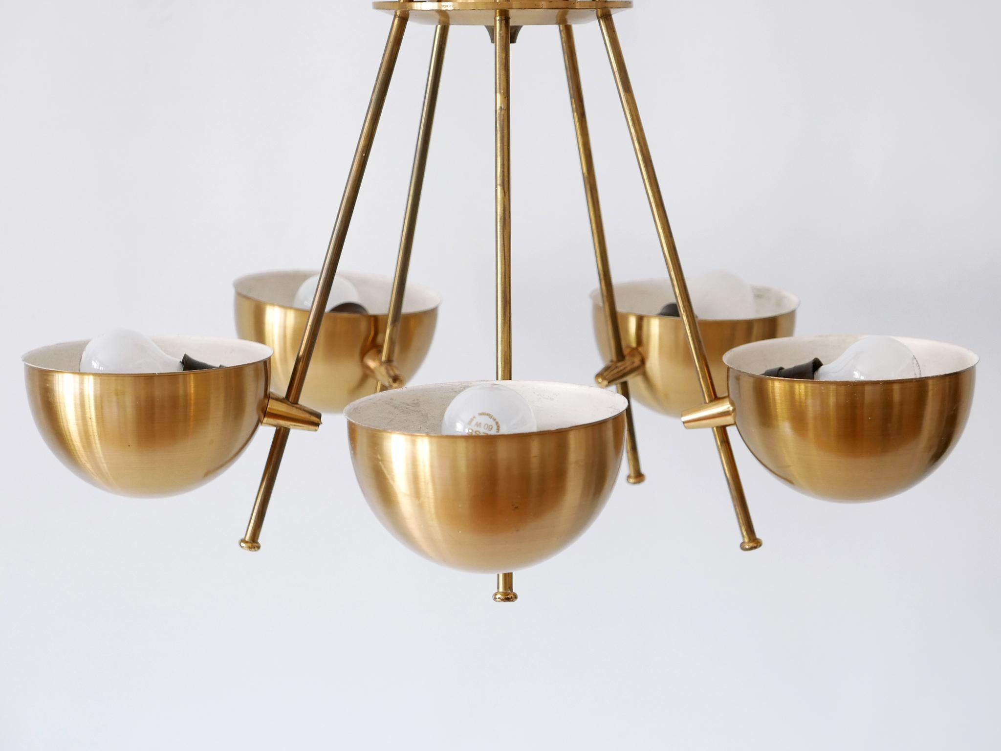Brass Exceptional Mid-Century Five-Flamed Chandelier or Pendant Lamp Sweden 1950s For Sale