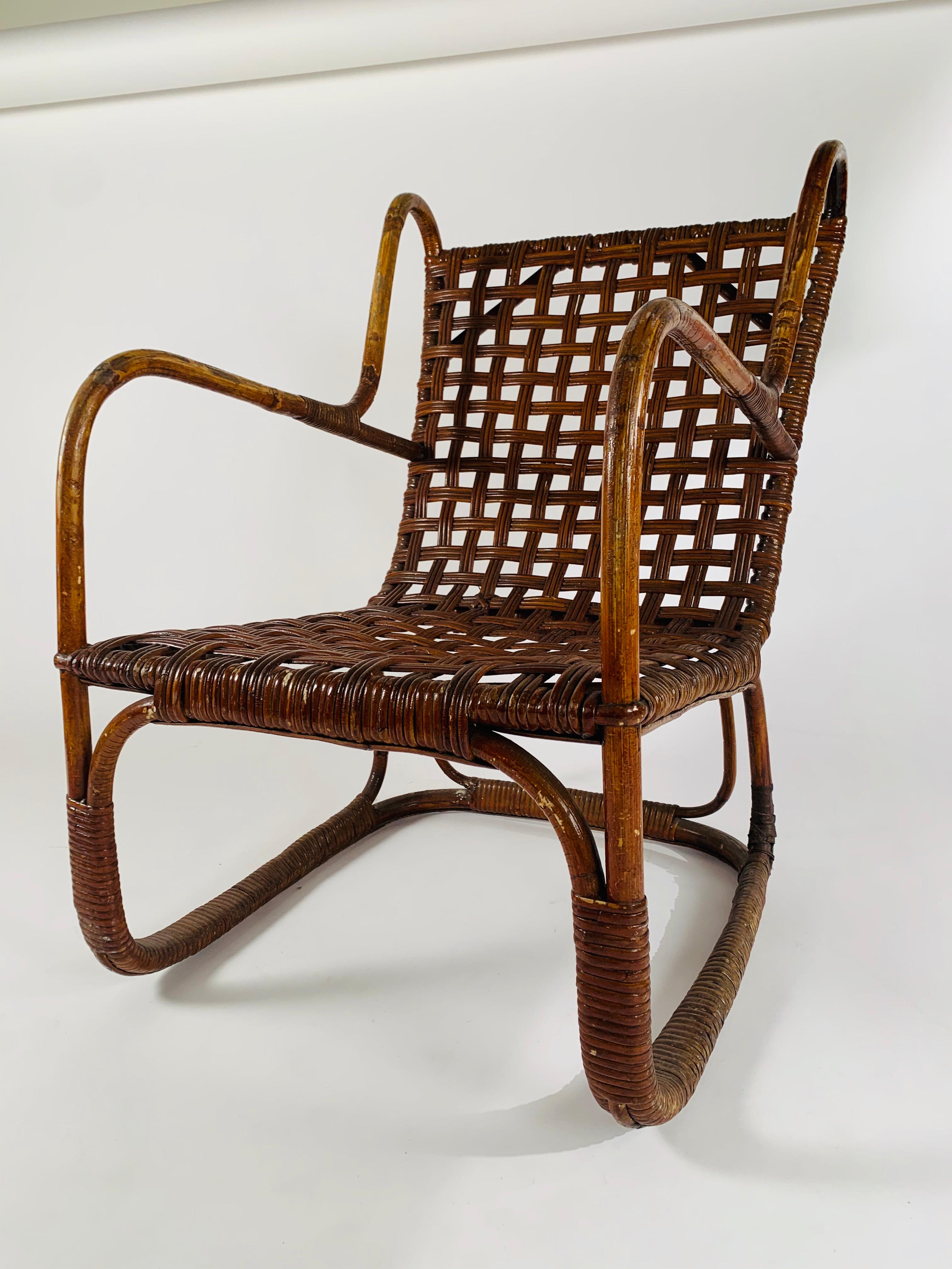 Exceptional Midcentury French Rattan Chair In Good Condition In Brooklyn, NY