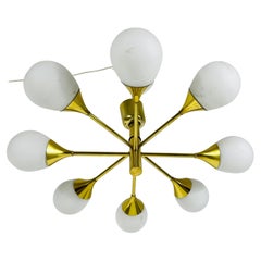 Exceptional Mid-Century Modern Brass Kaiser 6-Arm Space Age Chandelier, 1960s