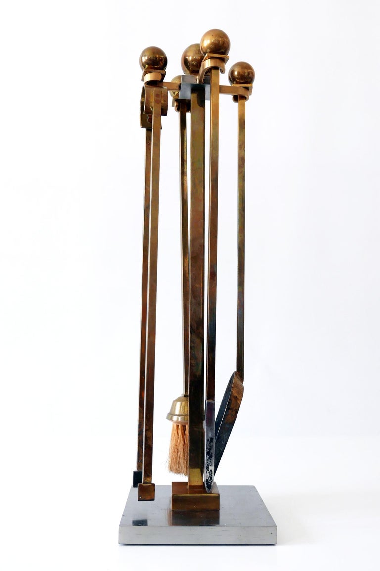 Exceptional MidCentury Modern Brass and Steel Fireplace Tools 1970s