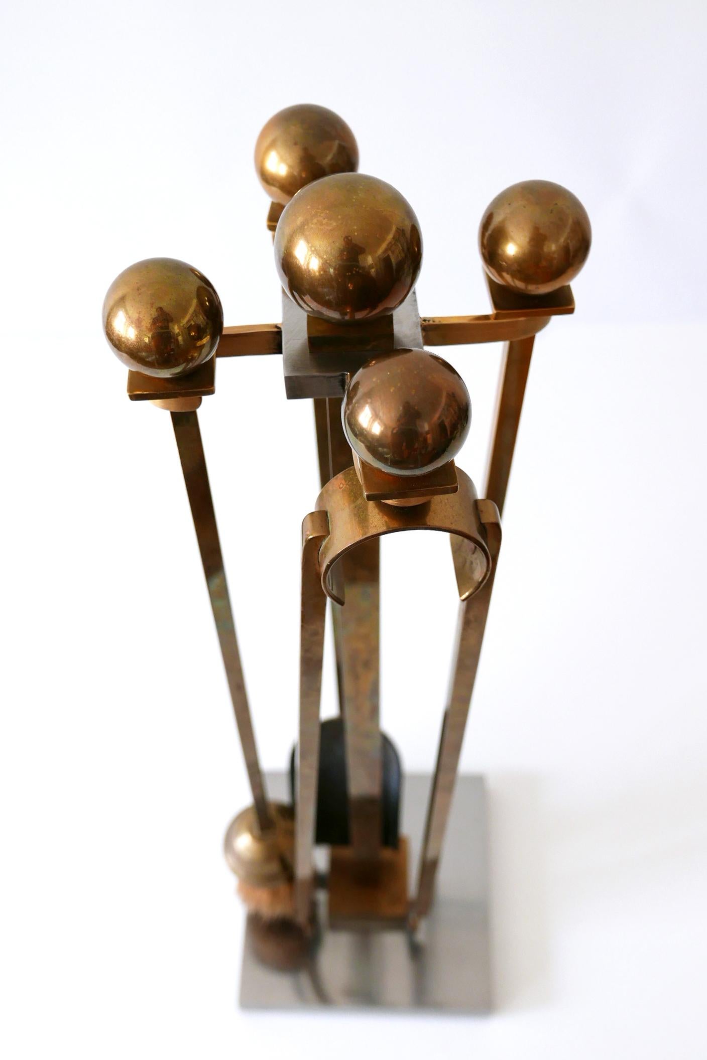 Exceptional Mid-Century Modern Brass and Steel Fireplace Tools 1970s For Sale 3