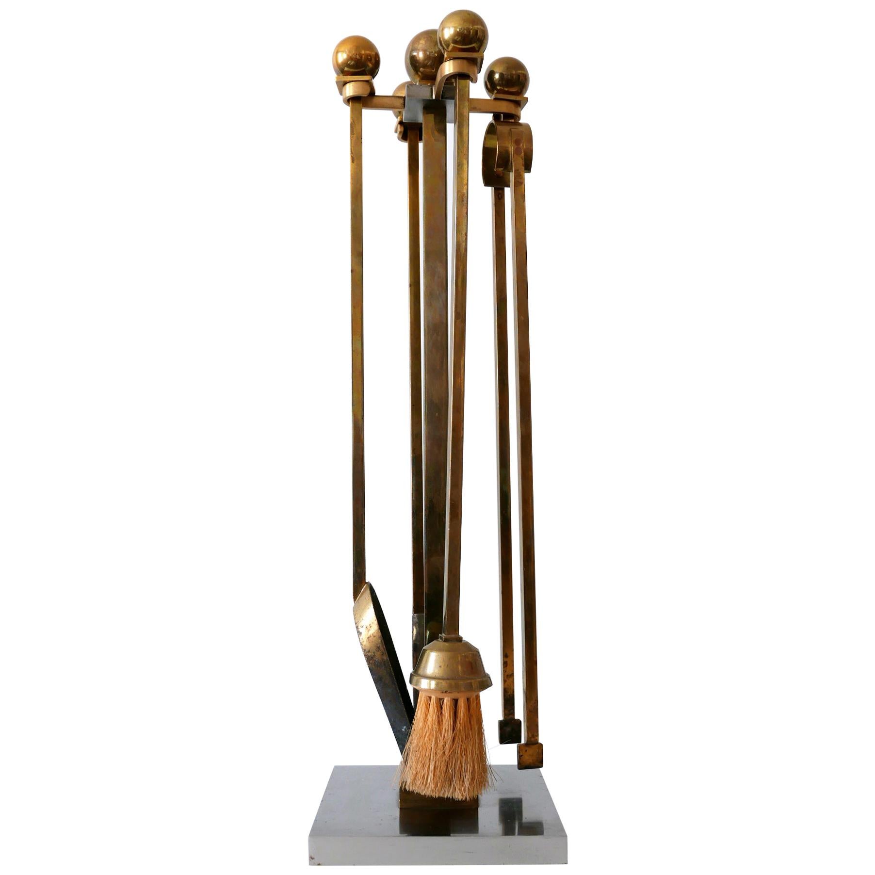 Exceptional Mid-Century Modern Brass and Steel Fireplace Tools 1970s
