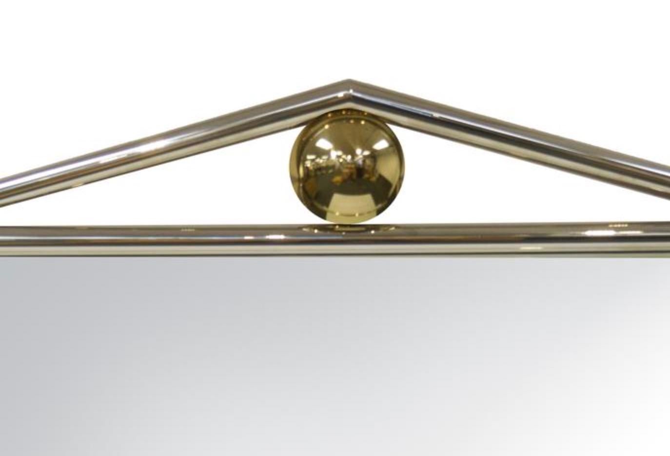 Italian Exceptional Mid Century Modern Chrome Framed / Brass Decorated Mantel Mirror For Sale