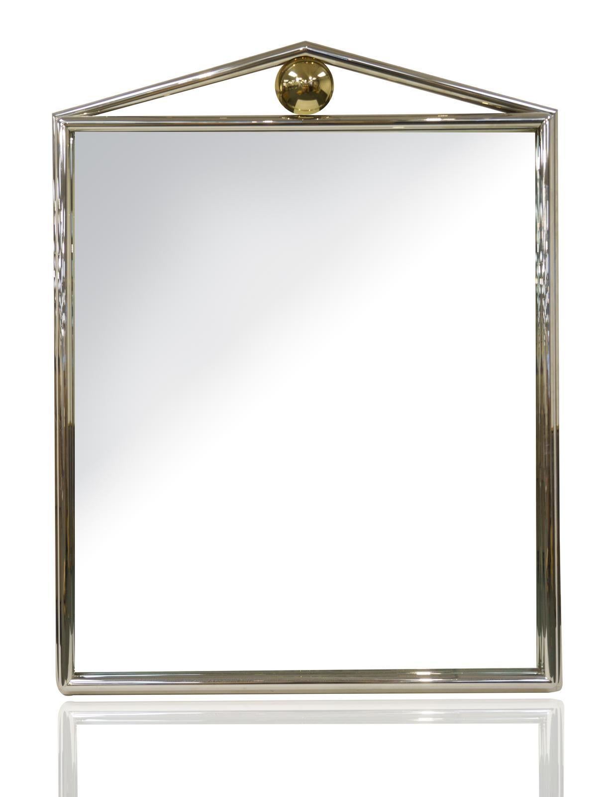 Exceptional Mid Century Modern Chrome Framed / Brass Decorated Mantel Mirror In Good Condition For Sale In Tarry Town, NY