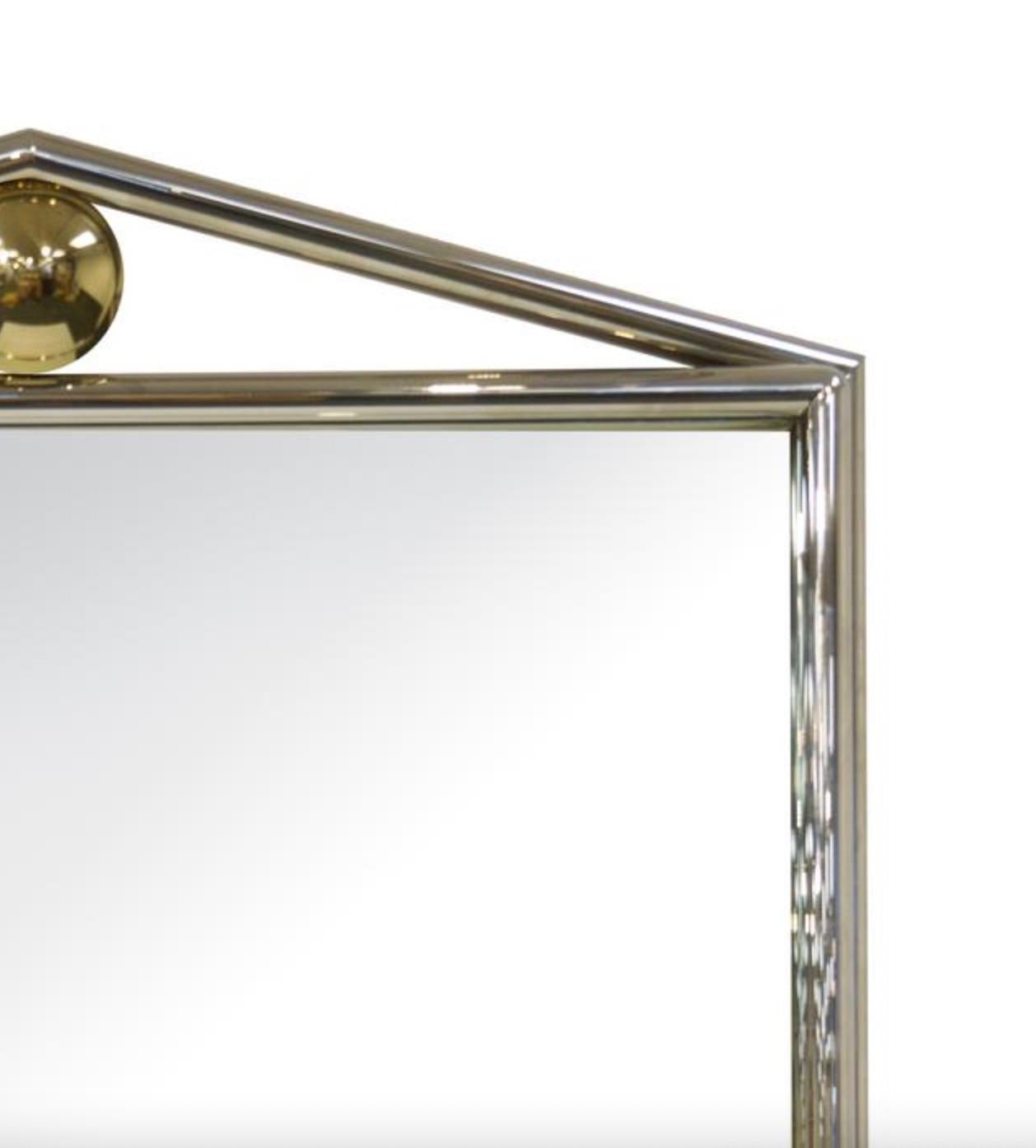 Mid-20th Century Exceptional Mid Century Modern Chrome Framed / Brass Decorated Mantel Mirror For Sale