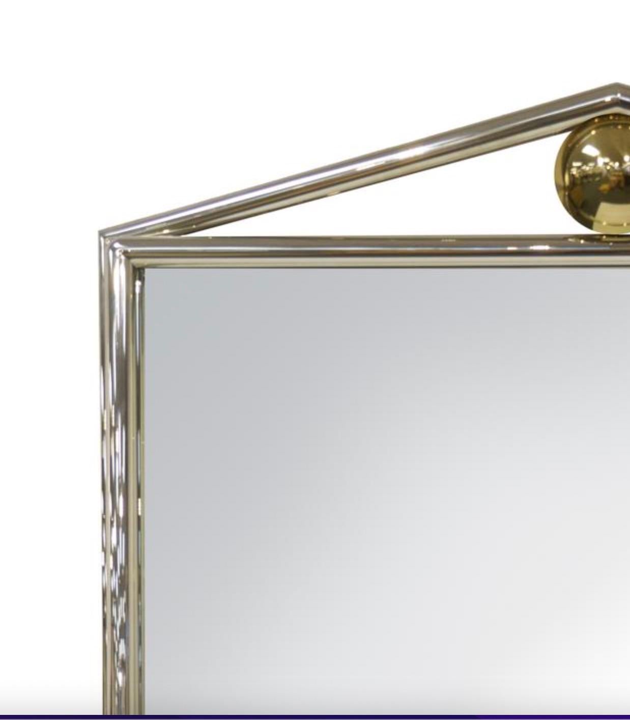 Exceptional Mid Century Modern Chrome Framed / Brass Decorated Mantel Mirror For Sale 1