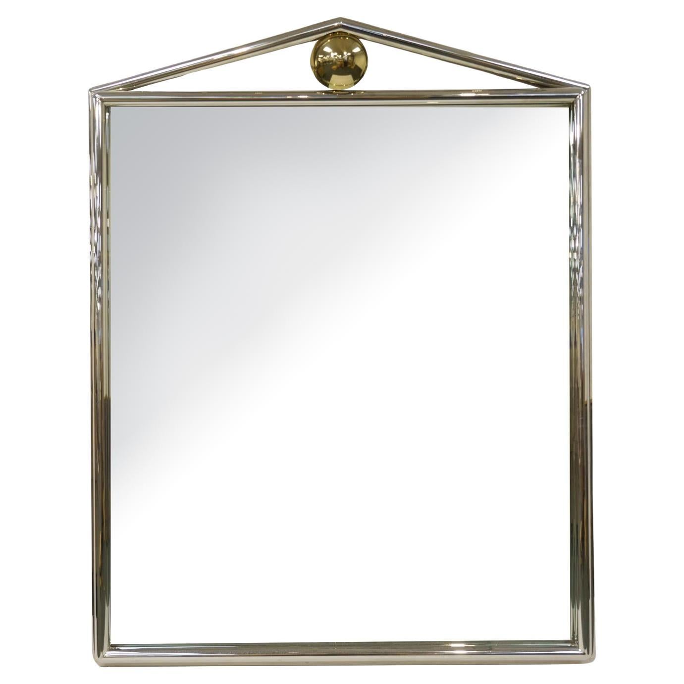 Exceptional Mid Century Modern Chrome Framed / Brass Decorated Mantel Mirror For Sale