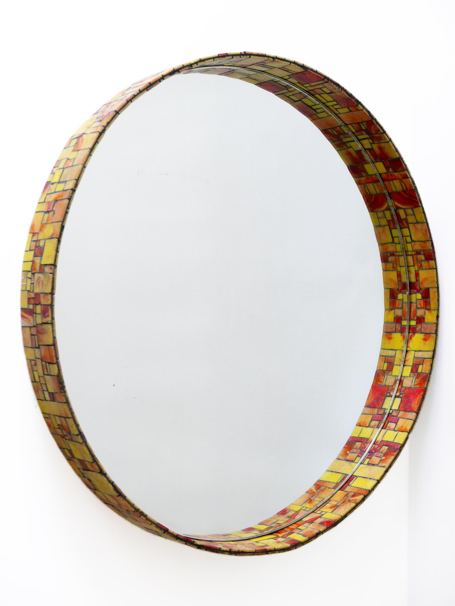 Exceptional Mid-Century Modern Mosaic Framed Circular Wall Mirror, Italy, 1960s For Sale 5