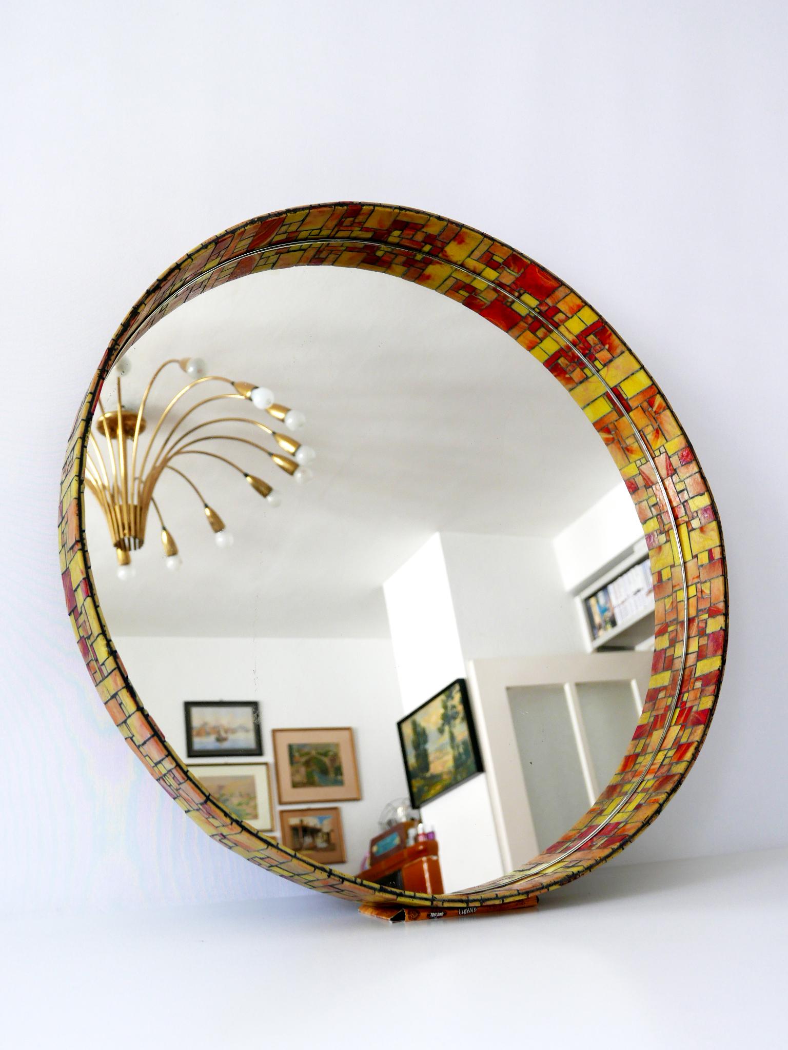 Exceptional Mid-Century Modern Mosaic Framed Circular Wall Mirror, Italy, 1960s For Sale 7