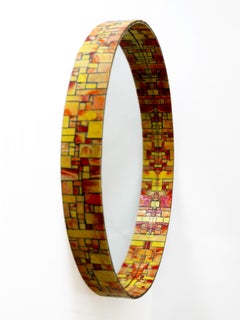 Eccezionale specchio da parete circolare con cornice a mosaico della modernità di metà secolo, Italia, anni '60